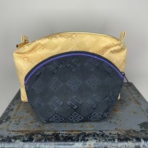 Givenchy Makeup Travel Cosmetic Bag SET OF TWO Vintage Gold & Black Logo